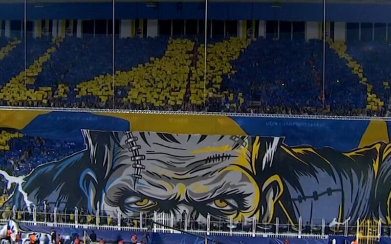 Fenerbahçe supporters display a giant Frankenstein tifo before the Champions League match against Roma